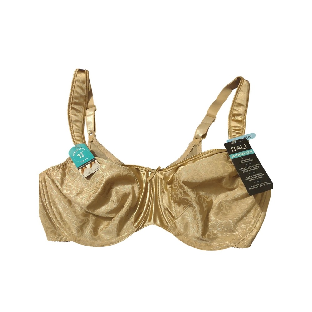 Bali Satin Tracings Minimizer Bra Gold Damask Underwire 40C DF3562 NEW